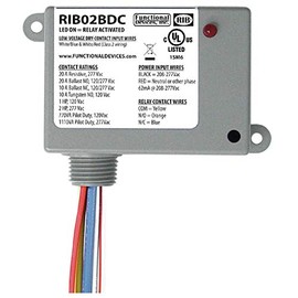Functional Devices RIB02BDC Dry Contact Relay, 20 Amp SPDT, Class 2 Dry Contact Input, 208-277 Vac Power Input, NEMA 1 Housing
