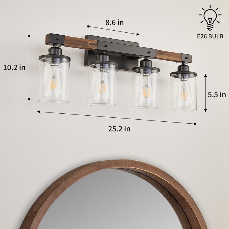 Feohak 4-Light Bathroom Vanity Light, Farmhouse Bathroom Fixtures Over Mirror,