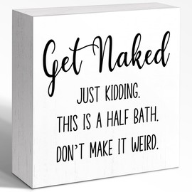 WUZYOU Funny Bathroom Wood Box Sign Table Decor, Minimalist Get Naked Wood Block Sign, Humorous Bathroom Decor for Toilet Table Shelf 5x5x1 INCH