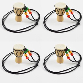 Sertay 4 Stück Afrikanische Trommel Halskette Holz, Mini Afrikanische Trommeln, Classic Jambe Drummer Mini, Geeignet für Künstler, Musikliebhaber Oder Percussion-Liebhaber (Holz)