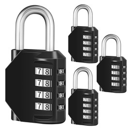 WJYMRO Pack of 4 Combination Padlock, 4 Digit Lock, Code Resettable Locker Lock, Heavy Duty Waterproof Indoor and Outdoor Use for School Luggage Gym Cabinet Gate Fence, Black