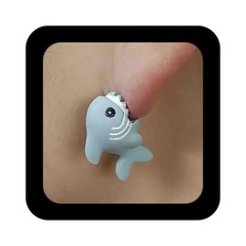 Cimenexe Bohemian Acrylic Shark Stud Earrings Gray Clay Shark Earrings Gray Cartoon Shark Bite Earrings Cute 3D Animal Earrings Jewelry for Women