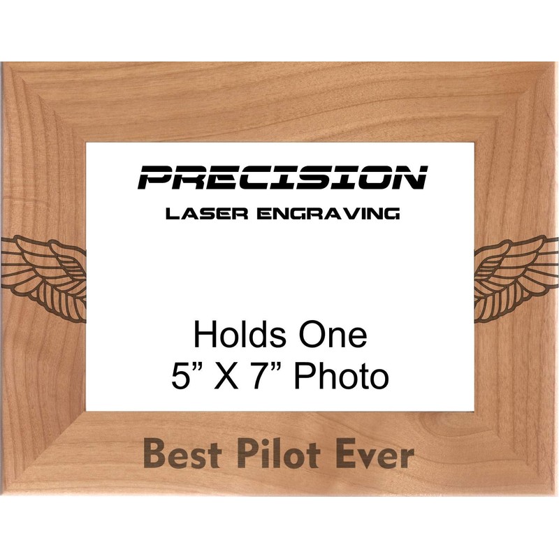 Best Pilot Ever Engraved Natural Wood Picture Frame with Wings
