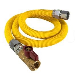 PROCURU 1" OD x 48" (4Ft) x 3/4"MIP x 3/4"FIP Universal Gas Flex Connector Kit with Gas Valve, Weatherproof MaxFlow Stainless Steel Tubing for Tankless Water Heater (Blue B1 Series)