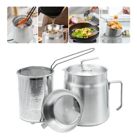 68oz Stainless Steel Oil Filter Pot with Deep Fryer Basket - Kitchen Large Capacity Versatile Oil Strainer Vessel and Bacon Grease Saver for Cooking Grease