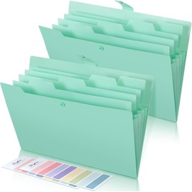 SKYDUE Pack of 2 Expanding Folders, Folder System, Document Folder A4 with Labels, File Folder Sorting Folder with 5 Compartments, Folder for Office School (Green)