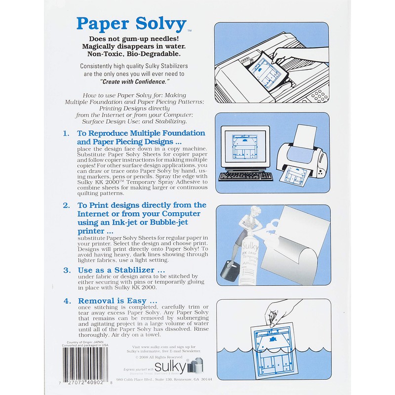 Sulky 409-02 Paper Solvy Water Soluble Fabric Stabilizer, 8-1/2 by
