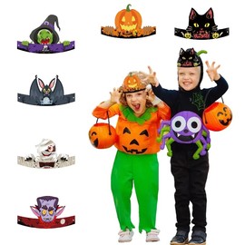 (2025 Halloween Decoration) Halloween Paper Hats, Set of 6, Headband for Parties, Birthday, Tiara, Easy, Handmade, Crown, Kids, Adults, Celebrations, Ornaments, Accessory