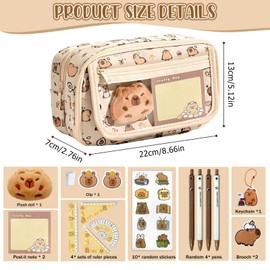 Smdbzda Capybara Stationery Set, 9 Layers Large Capacity, Capybara Pencil Case, Cute Capybara Pencil Cases, with Pens, Clips, Rulers and More, Stationery Gift Set for Children, Pack of 24
