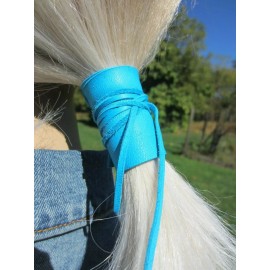 VACATIONHOUSE  Handmade Accessories Leather Hair Tie Wrap Ponytail Holder Cuff Bohemian Clothing Purple Black Brown - Turquoise