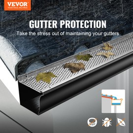 VEVOR Gutter Guard, 5 inch Width, Aluminum Leaf Filter DIY Gutter Cover, 13 PCS 52 ft Total Length, 0.157'' Hole Diameter & 0.02'' Thick Fits Any Roof or Gutter Type