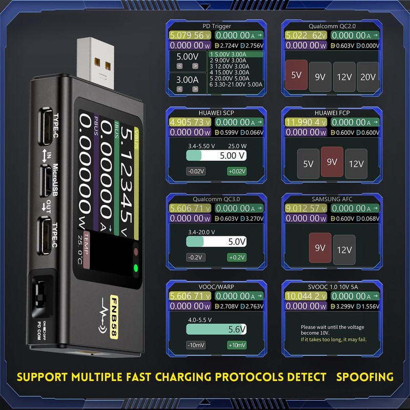 USB Tester 4-28V 7A LCD USB A&C Voltage Current Power