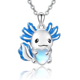 Dreamboat Axolotl Necklace for Women 925 Sterling Silver Moonstone Axolotls Pendant Necklaces Blue Axolotl Jewelry Cartoon Animal Gifts