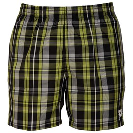 Arena Men's Yarn Dyed Check 2 Boxer Bathing Shorts, Men, Badeshort Yarn Dyed Check 2 Boxer, black/Soft grren, S