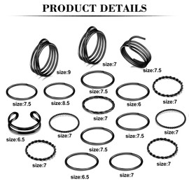 ONESING 18 Pcs Knuckle Rings for Women Stackable Rings Sets Joint Rings for Men Crystal Rings Black