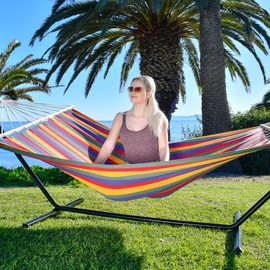 Sterling Sports Hammock for 2 Persons, 5ft Wide 420 lbs Capacity, Wooden Spreader for Outdoor Patio Yard Poolside, Tropical Rush