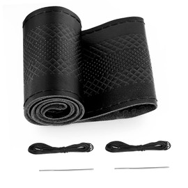 BELINOUS Steering Wheel Cover Leather for Car (Size M5, Black)