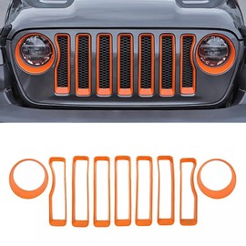 MAXDOM Grille Inserts Headlight Covers Set Fits for Jeep (2018-2023) (Orange, Gladiator JT)
