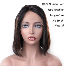 ZANA Lace Front Wig Human Hair Lace Wigs with Baby Hair for Women Glueless Silk Straight Hair Bob Wigs Pre Plucked Ombre Highlight Color