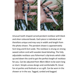 BRILLIANT GIFTS BLACK FAKE WOLF TOOTH PENDANT - BOYS MENS NECKLACE - UNISEX ADJUSTABLE NECKLACE