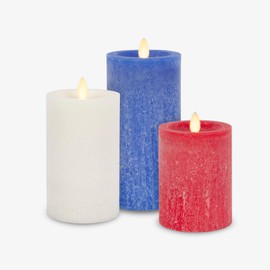 Luminara Red White & Blue Americana Pillar Trio - Set of 3 Flickering Flameless Wax Candles - Battery Operated LED Real Flame Illumination for Patriotic Holiday Decor - Timer - Remote Sold Separately