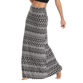 EXCHIC Women's Summer Beach Boho Long Skirt Stretchy High Waist Maxi Skirt(XL, 1)