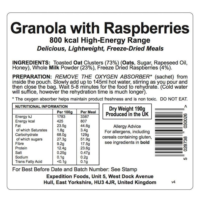 EXPEDITION FOODS expeditionfoods.com Granola with Raspberries (High Energy Serving /