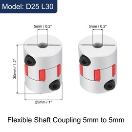 sourcing map D25 L30 5mm to 5mm Flexible Plum Shaft Coupling Aluminum Motor Connector Flexible Spider Coupler for 3D Printer CNC Machine and Servo Stepper Motor (Silver Tone/Red)