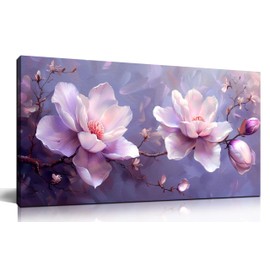 ANCXWOTER Botanical Wall Art Pink Purple Flower Artwork Modern Floral Canvas Prints for Living Room Bedroom Office Kitchen 20"x40"