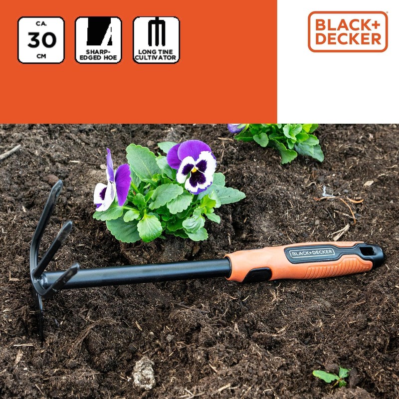 BLACK+DECKER Double Hoe - 3 Prong and Heel - 30cm
