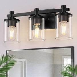 L LOHAS LED Bathroom Vanity Light, 3-Light Modern Black Wall Sconce Lighting with Clear Glass Shade, Bathroom Lighting Fixtures Over Mirror, Vanity Light for Bathroom 17in
