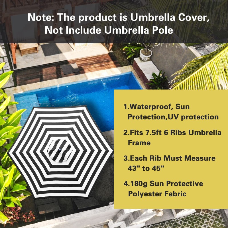 Sunnyglade 7.5Ft 6 Ribs Umbrella Canopy Replacement Patio Top Cover