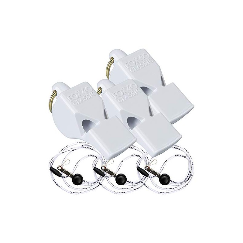 Fox 40 Classic w/Breakaway Lanyard Paquete de 3 (blanco)
