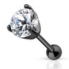 Piercingfaktor® Tragus Helix Piercing Stud with Crystal, Black, Black