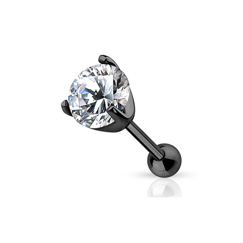 Piercingfaktor® Tragus Helix Piercing Stud with Crystal, Black, Black