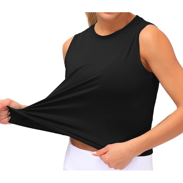 Dragon Fit Women Sleeveless Yoga Tops Workout Cool T-Shirt Running Short Tank Crop Tops (Black, Medium)