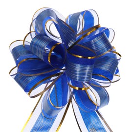 sourcing map 5pcs 7 Inch Large Pull Bow Gift Wrapping Bows Ribbon Organza Bows Blue for Wedding Baskets Presents Christmas Party
