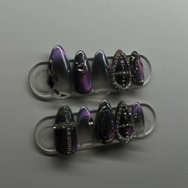 Double Cross Handmade Nail Tips - Long Coffin / 더블 크로스 수제네일팁 - 롱코핀
