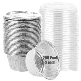 CYEAH 200 Pack Aluminum Cups with Lids, 3.4 oz Mini Aluminum Foil Baking Cups, Disposable Ramekin Baking Cups Muffin Liners Mini Pie Pans, Foil Cupcake Containers for Pudding Muffin Dessert