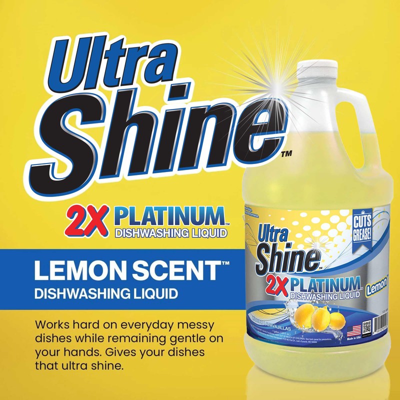 Ultra Shine™ 4 Pack 2X Platinum™ Dish Cleaning Liquid, Lemon