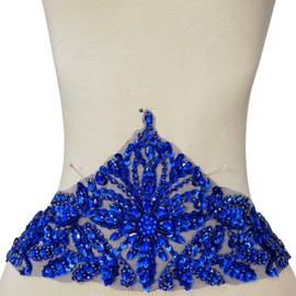 Handmade Rhinestone Applique Bridal Accessories Glass Stones Crystal Belt Wedding Dress Sash DIY Waist Accessory (Blue)