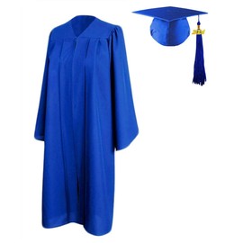 HEPNA [2024] Unisex Adult's Matte Graduation Gown Cap Tassel Set,Graduation Robe Hat for High School College Ceremony(Royal Blue,Size45)