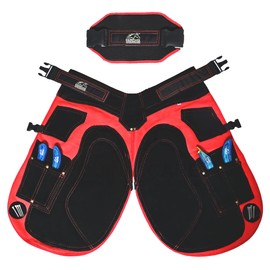 Equine Care Farrier Apron Chaps 2mm Cowhide Leather, 500 GSM Canvas, Air-Mesh, 29" Length, Adjustable Waist (28"-52"), Ergonomic Foam-Padded Thigh & Back Support, 4 Knife Pockets, 2 Nail Magnets.