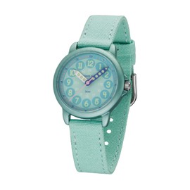 JACQUES FAREL ORGT 1113 Educational Watch Eco Children's Watch Girls Analogue Quartz with Textile Strap Made of Organic Cotton Mint Light Blue Sustainable, mint, Strap.