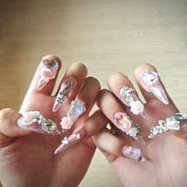 Press on Nails Handmade Nails 10Pcs Manual Press on Nails Purple Rose Nails Manicure Charms Nails Nails Press on Nails for Women Party Holiday Photo Wedding 30mm Long Size S