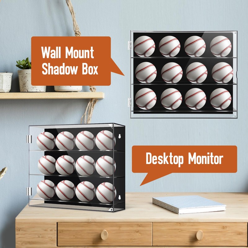 Colingmill Acrylic Baseball Display Case Wall Mounted Display Holder Shadow