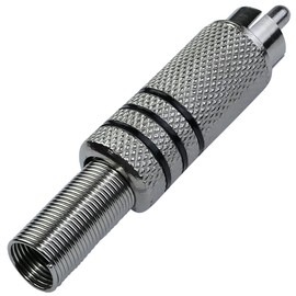 AERZETIX - C53625 - Set of 2 plug connectors straight RCA male 1 red and 1 black with cable protection - length 51 mm - for welding - colour silver nickel