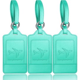 Luggage Tags, 3 Pack Premium PU Leather Luggage Tags Privacy Protection Travel Bag Labels Suitcase Tags - Color: Cyan