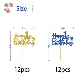 RoadSea Happy 103rd Birthday Cupcake Toppers - Adults Women Men 103 Years Old Birthday Cupcake Supplies - 103rd Birthday Party Decorations- 24 PCS Blue & Gold Glitter (103rd)