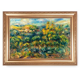 Paysage de Cagnes by Pierre-Auguste Renoir Painting Reproductions Framed Size:36x26 inches,Image Size:30X20 inches World Classic Reproductions For HomeDecor,Gold Frame
